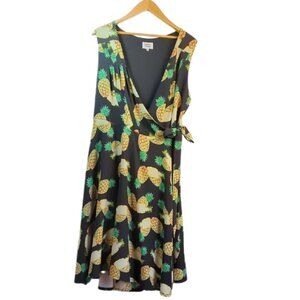Unique Vintage Pineapple Print True Wrap Dress | Size 2XL
